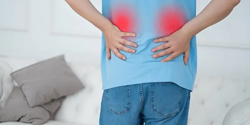 Khối u ung thư thận có thể chèn ép các cơ quan xung quanh gây đau vùng lưng dưới.