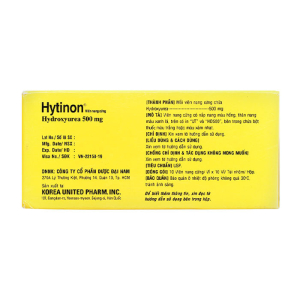 Hytinon 500mg United chỉ định điều trị bạch cầu mạn tính dòng tủy 100 viên
